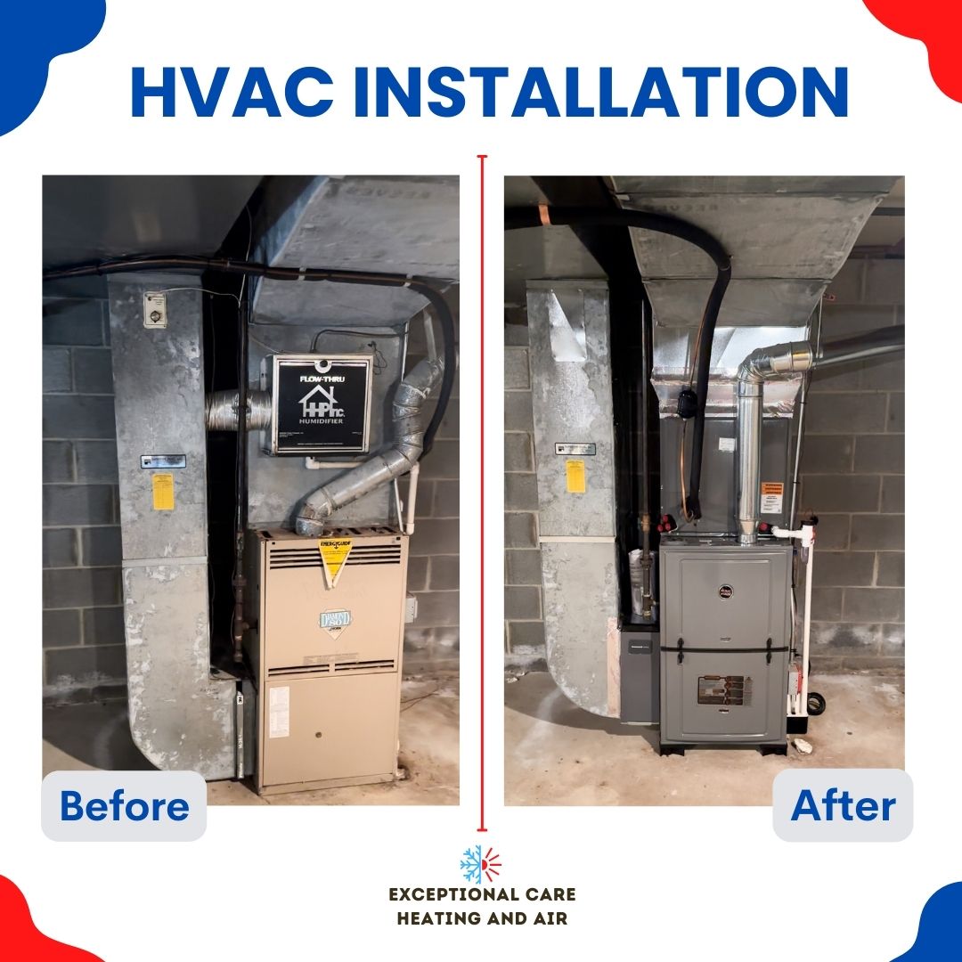HVAC replacement of a furnace by Exceptional Care Heating and Air